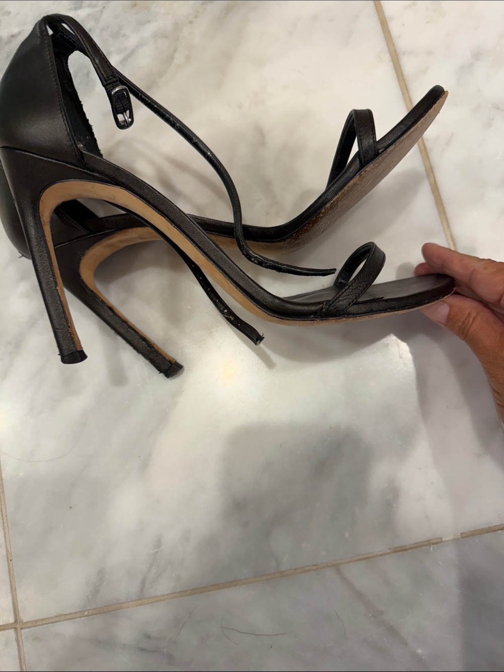 Stuart Weitzman Black Strappy Stiletto Sandals